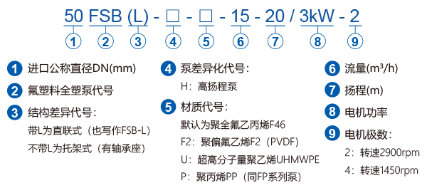 FSB系列氟塑料耐腐蝕泵型號(hào)含義