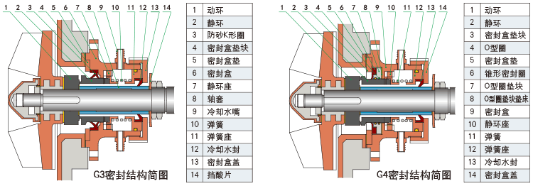 UHB-FX全塑型防腐耐磨泵G3、G4型機(jī)械密封結(jié)構(gòu)簡圖